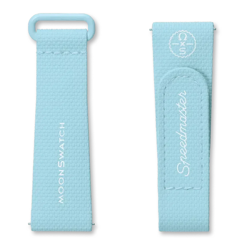 Correa de hule MoonSwatch azul claro/blanco