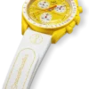 Correa de hule MoonSwatch en blanco y amarillo