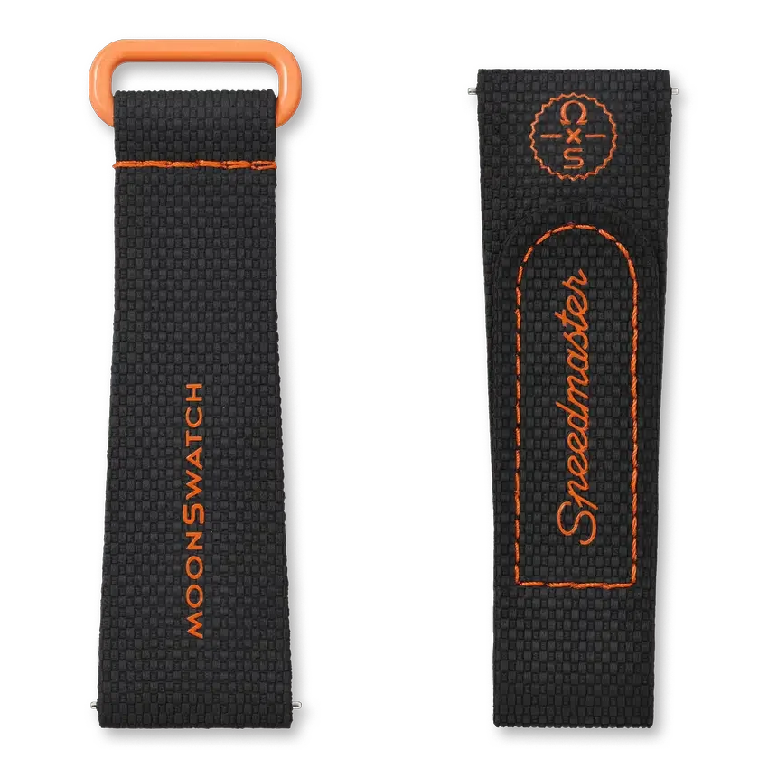 MoonSwatch de caucho negro/naranja